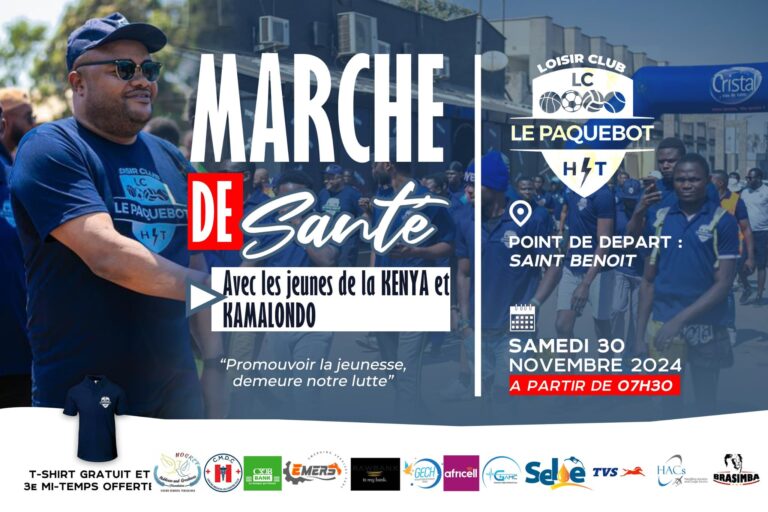 Lubumbashi : un t-shirt offert et une troisième mi-temps gratuite, rejoignez la marche santé organisée par le « Loisir Club Le Paquebot ».
