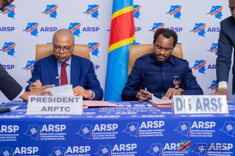 RDC : l’ARSP et l’ARPTC signent un protocole d’accord en vue de  promouvoir les entreprises congolaises dans le secteur des Telecom 